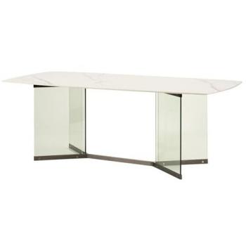 Mesa de Comedor Elegante y Resistente de Mármol Sintético y Cristal Nakin 200x100x75 cm