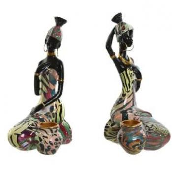 Figura Decorativa Africana Multicolor Home ESPRIT 9 x 7 x 16,5 cm (2 Unidades)