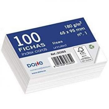 Dohe 30365 - Pack de 100 fichas lisas de cartulina blanca, 180 g, nº 1, 65 x 95 mm