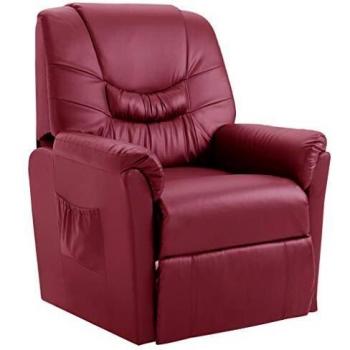 Sillón reclinable de cuero sintético rojo vino tinto