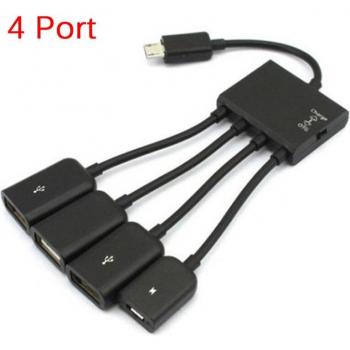 Cable Adaptador Divisor 4 en 1 Micro USB OTG para Smartphones y Tablets Android - Negro 20cm