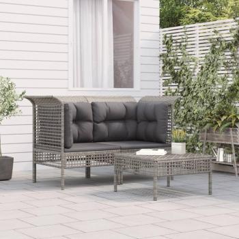 Set de muebles de jardín 3 piezas con cojines de Polyrattan gris