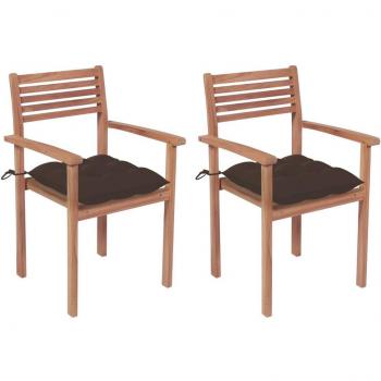 VidaXL Sillas de jardín 2 uds madera de teca con cojines gris taupe