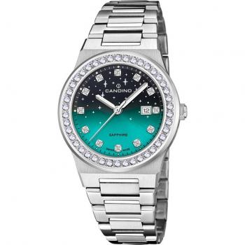Candino Lady Elegance C4749/2 Reloj para Mujer de Acero Inoxidable 316L Plateado con Esfera Verde