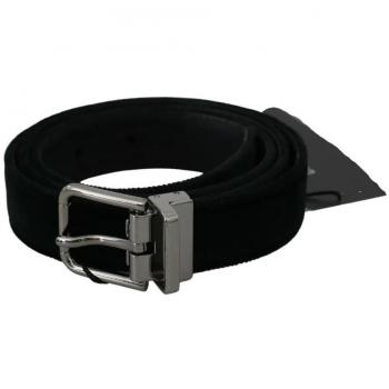 Dolce & Gabbana Black Velvet Leather Belt with Silver Buckle, 95 cm / 38 Inches