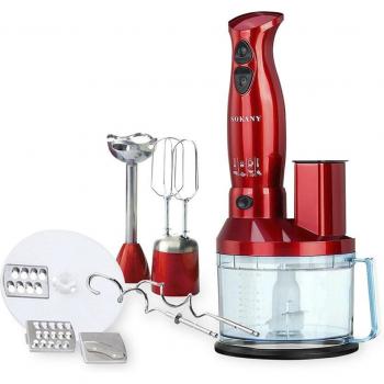 Batidora Robot de Cocina de Mano 9 en 1, 700w, Multifuncción: Mezclar, Triturar, Batir, Doble Velocidad, Diseño Ergonómico Rojo