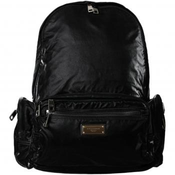 Dolce & Gabbana Black Patent Leather Unisex Logo Plaque Backpack
