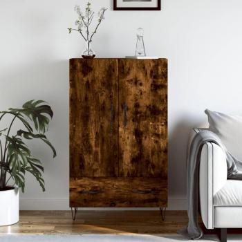 Aparador alto de madera de ingeniería en roble ahumado, dimensiones 69,5x31x115 cm, mueble de almacenaje para salón, buffet y armario auxiliar