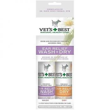 Vet's Best EAR RELIEF Wash & Dry For Pets Two 4 oz Bottles