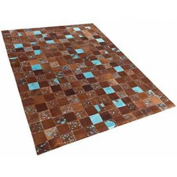 Alfombra de Piel de Vaca Marrón y Azul 160 x 230 cm Hecha a Mano Patchwork Moderno Aliaga