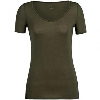Camiseta Interior de Manga Corta Merino Elástico y Cómodo para Mujer - Color Verde, Talla S