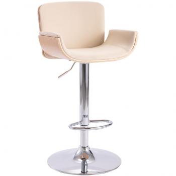 Taburete de Bar en cuero sintético color crema con diseño moderno, altura ajustable, base de acero inoxidable y reposapiés