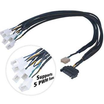 Controlador de Ventiladores PWM Akasa FLEXA FP5S para 5 Ventiladores con Cable SATA, 0.45 m, Negro Trenzado