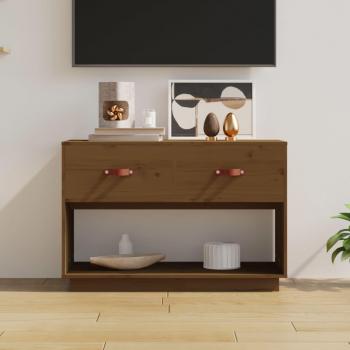 Soporte de TV de madera maciza de pino color ámbar, dimensiones 90x40x60 cm