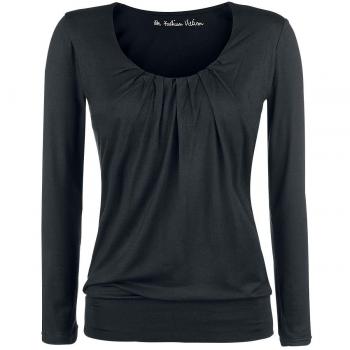 Forplay Camiseta con Pliegues Mujer Camiseta Manga Larga Negro 3XL, 95% Viscosa, 5% elastán, Ancho