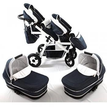 Carrito gemellari Pieno. 2 Carrito + 2 navicelli + 2 limas + 2 ISOFIX + Accesorios. Denim