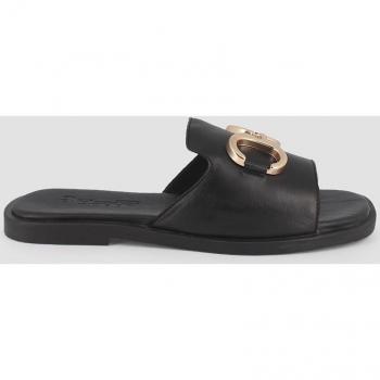 Sandalias planas de mujer de piel en negro
