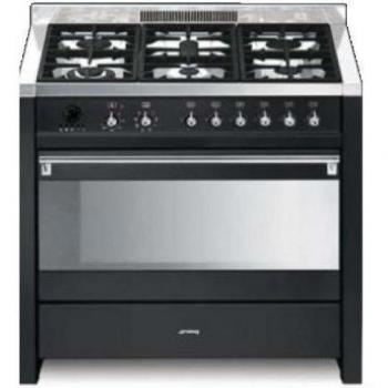 Smeg CS19A-7 - Cocina (Independiente, Negro, Botones, Giratorio, 90L, 2900W, Gas natural)