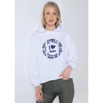 Sudadera gráfica con capucha blanca Lois Jeans para mujer