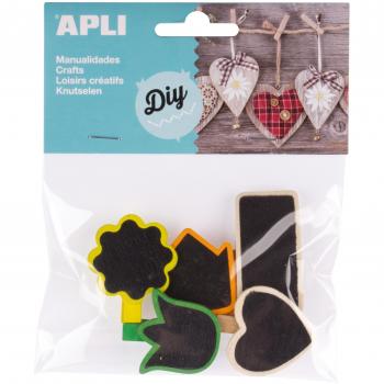 APLI - Bolsa mini pinzas madera pizarra, 5 uds
