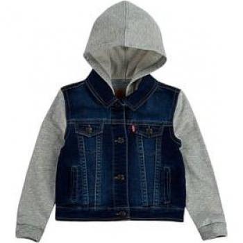 Chaqueta de mezclilla para niños Levi's® con mangas de sudadera y capucha, color azul índigo