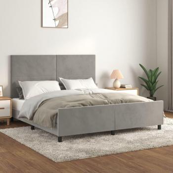 Cabecero de terciopelo gris claro 180x200 cm con estructura de cama