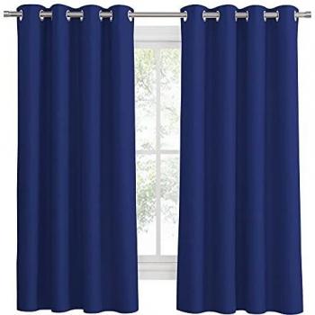 PONY DANCE Cortinas Opacas Azul Ventanas Cortinas con Telas Gruesas con Ollaos/Paneles Termicos Aislantes Frio Calor para Salón, Dormitorio Moderno de Bebé, 2 Piezas, 132 x 158 cm