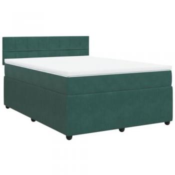 Cama Box Spring con Colchón de Terciopelo Verde Oscuro 140x200 cm