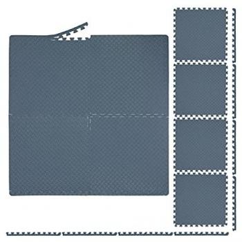Alfombra Puzzle de Goma EVA, 8 Esterillas Fitness con Borde, 60x60 cm, Protector para Gimnasio, Superficie de 3 m², Color Gris