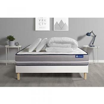 Pack Colchón Viscoelástico Actimemo 200x200 cm - 20 cm de Altura, Firmeza, Incluye Somier, 2 Almohadas y Edredón
