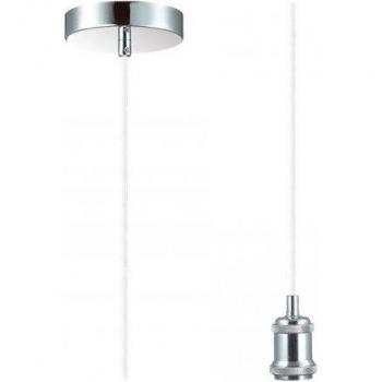 Lámpara colgante Dreifa de diseño en cromo pulido, 1 bombilla E27 máx. 60W, incluye kit de suspensión de 1,5 m con cable trenzado blanco y soporte de techo