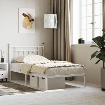 Cama de Metal Blanca con Cabecero 100x190 cm sin Colchón