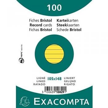 Fichas de cartulina bristol A6 rayadas 205 g/m² amarillas (100 unidades)