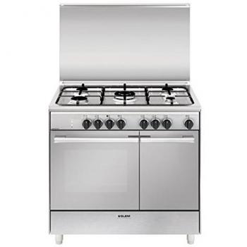 Cocina de Gas Glem UR965MI 90x60 cm, 4 Fuegos + 1 Triple Corona, Horno Eléctrico Clase A, Acero Inoxidable