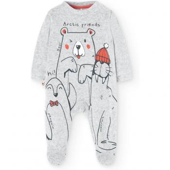 Boboli Pelele de bebé niño de terciopelo con dibujo frontal y trasero