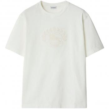 Burberry Men's T-Shirt With Logo Embroidery in White | Size Small | 8095105151696