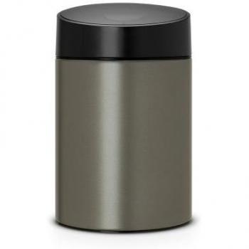 Brabantia Slide Bin - Cubo de basura, 5 litros, tapa deslizante, cubo interior de plástico extraíble, color platinum con tapa negra de plástico
