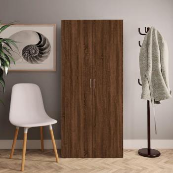 Zapatero de madera contrachapada en color roble marrón, dimensiones 80x35,5x180 cm