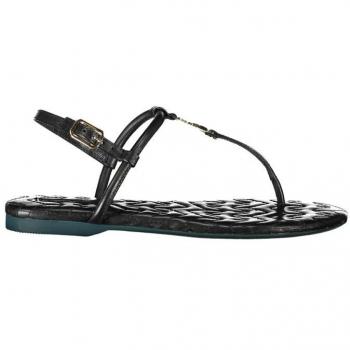 Patrizia Pepe Women's Black Leather Flat Sandals with Ankle Strap, Size 8 US (38 EU)
