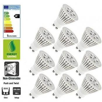 10 Pack Allcam ECO 5W Ultra Bright GU10 LED Bulbs Warm White 3000k, Energy Saving Light Bulbs, 50mm Height, 50° Angle, Perfect as LED Spotlight or Downlights