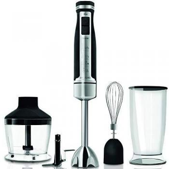 Cecotec Batidora de Mano PowerGear 1500 Pro. 1500 W, Acero Inoxidable/Silicona, 21 Velocidades y Turbo, X-Blades: Cuchilla de 4 Hojas, Recubrimiento de Titanio, Incluye Picahielo y Varillas