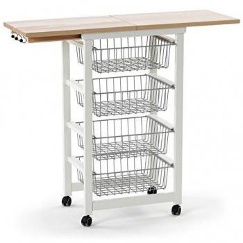 Carro de Cocina GASTONCINO, Madera - 4 Cestas - Acabado Blanco - Arredamenti Italia