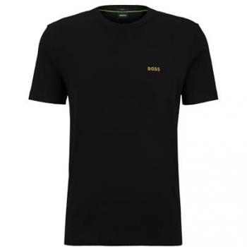 Camiseta BOSS para Hombre, Manga Corta, Talla Grande, Color Negro, Algodón con Logo Impreso