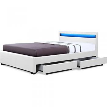 Cama LED NICO con 4 cajones - 160 × 200 cm - Blanca