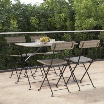 vidaXL Folding Bistro Chairs 4 pcs Grey Poly Rattan and Steel - Set of 4 folding chairs, made from durable grey poly rattan with a sturdy steel frame, suitable for outdoor use, lightweight and easy to store