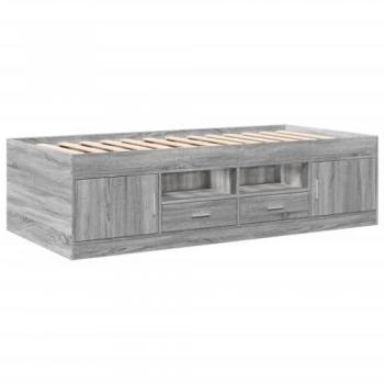 Sofá cama con cajones sin colchón y tumbona de madera ingeniería gris Sonoma 90x200 cm