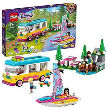 LEGO 41681 Friends Bosque: Autocaravana y Barco de Vela, Juguete de Construcción con Mini Muñecas y Figura de Mapache