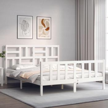 Cama con cabecero de madera maciza blanca 160x200 cm