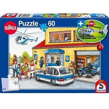 Puzzle Helicóptero de Policía Schmidt - 60 Piezas con Modelo de Juguete Siku