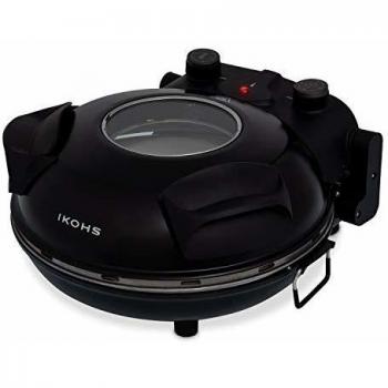 IKOHS Create Pizza Maker - Horno Eléctrico Pizzas, Base de Piedra Especial para cocinar Pizza, 31 CM Diámetro, 1200 W, Temperatura hasta 350°, Niveles Potencia 5, Temporizador, Autoapagado